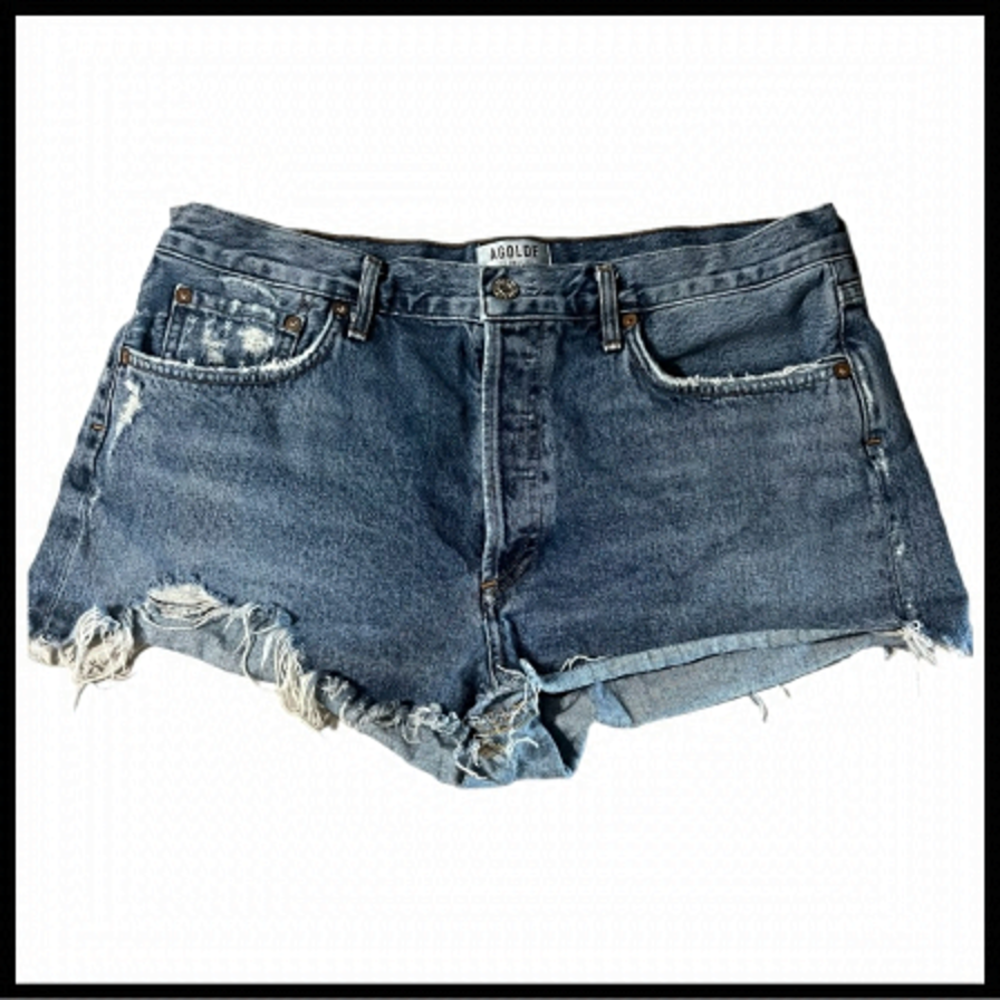 Agolde Distressed Denim Jean Shorts - Blue